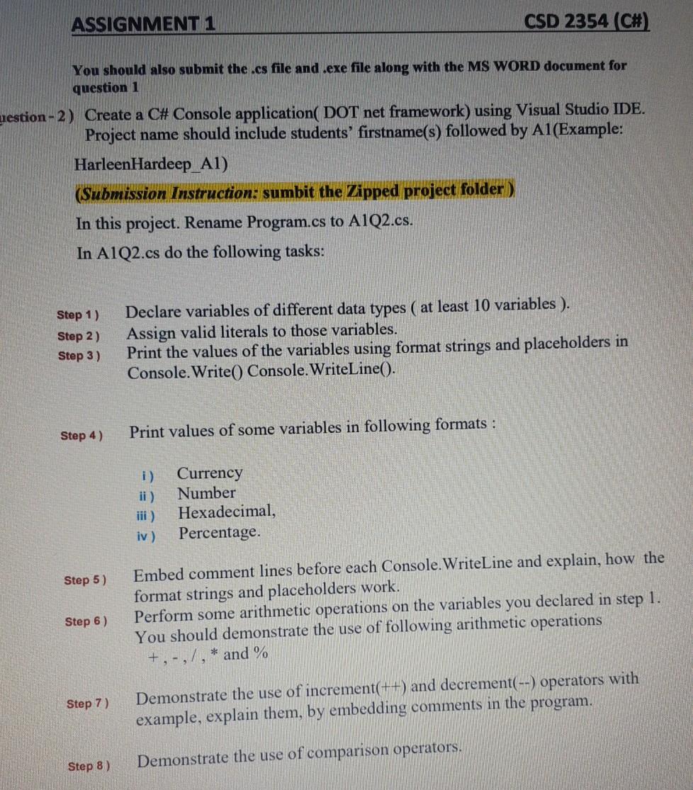 Solved ASSIGNMENT 1 CSD 254 (CH) You should also submit the | Chegg.com