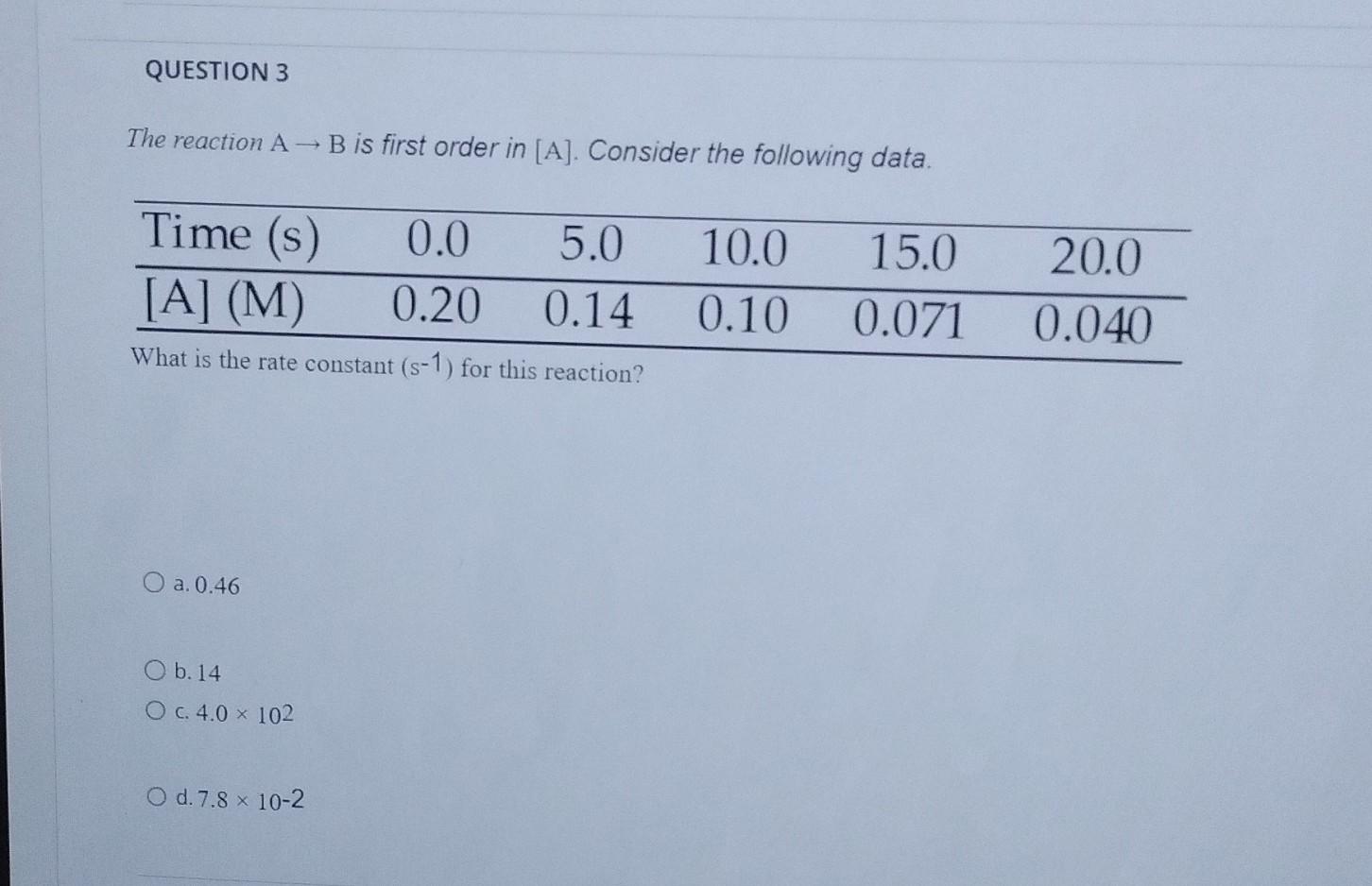 Solved The Reaction A→B Is First Order In [A]. Consider The | Chegg.com