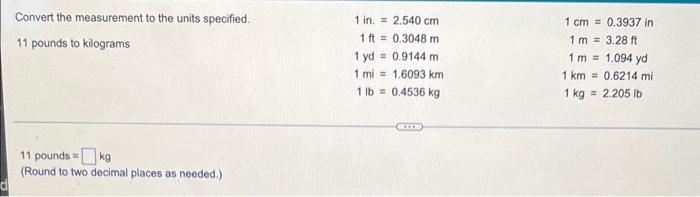 Solved Convert the measurement to the units specified. 11 Chegg