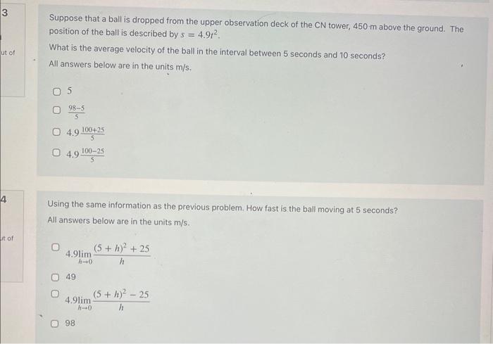 Solved Suppose that a ball is dropped from the upper | Chegg.com