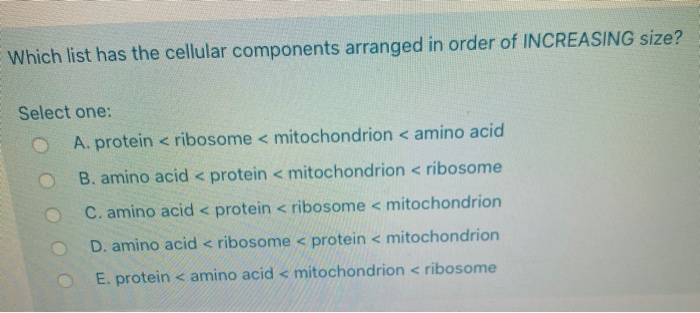 Solved Which list has the cellular components arranged in | Chegg.com