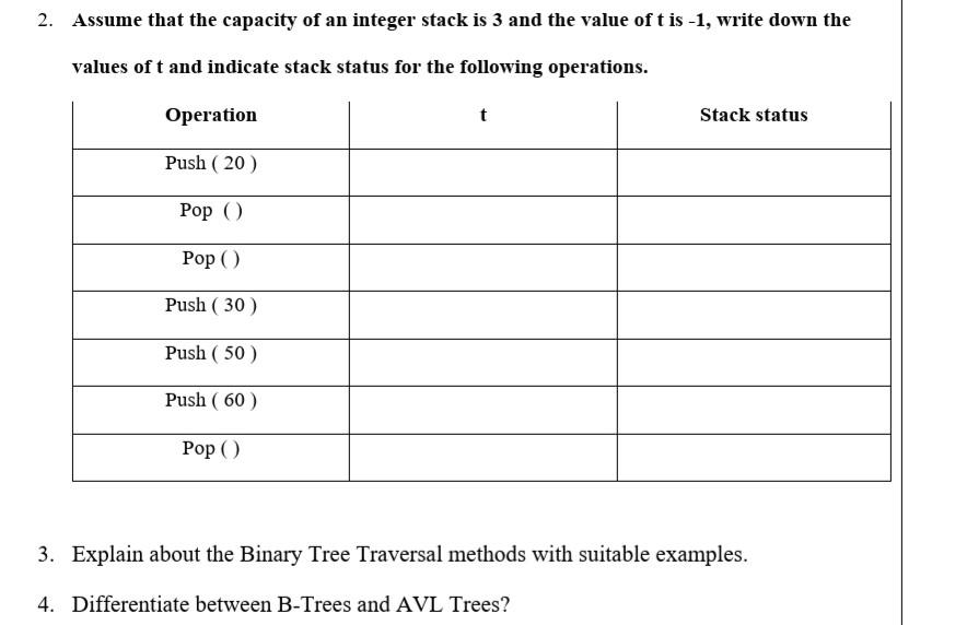 Solved 2. Assume that the capacity of an integer stack is 3 | Chegg.com
