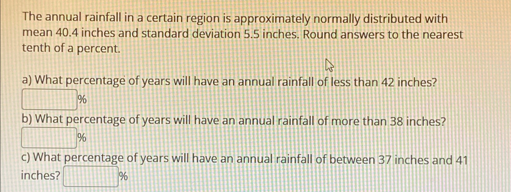 Solved The annual rainfall in a certain region is | Chegg.com