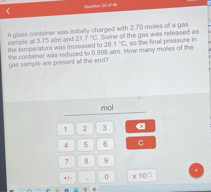 Solved A glass container was initially charged with 2.70
