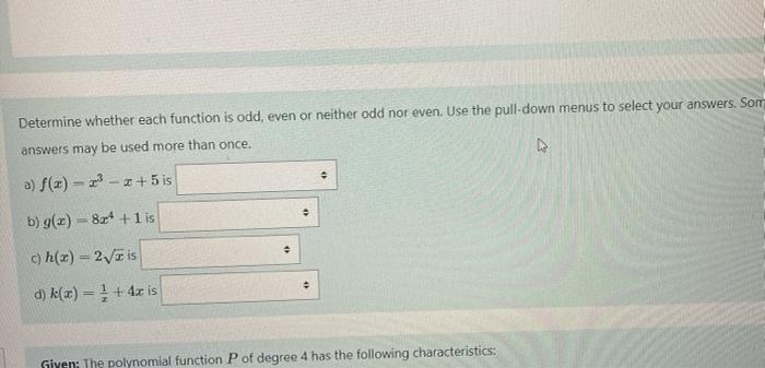 Solved Determine whether each function is odd, even or | Chegg.com