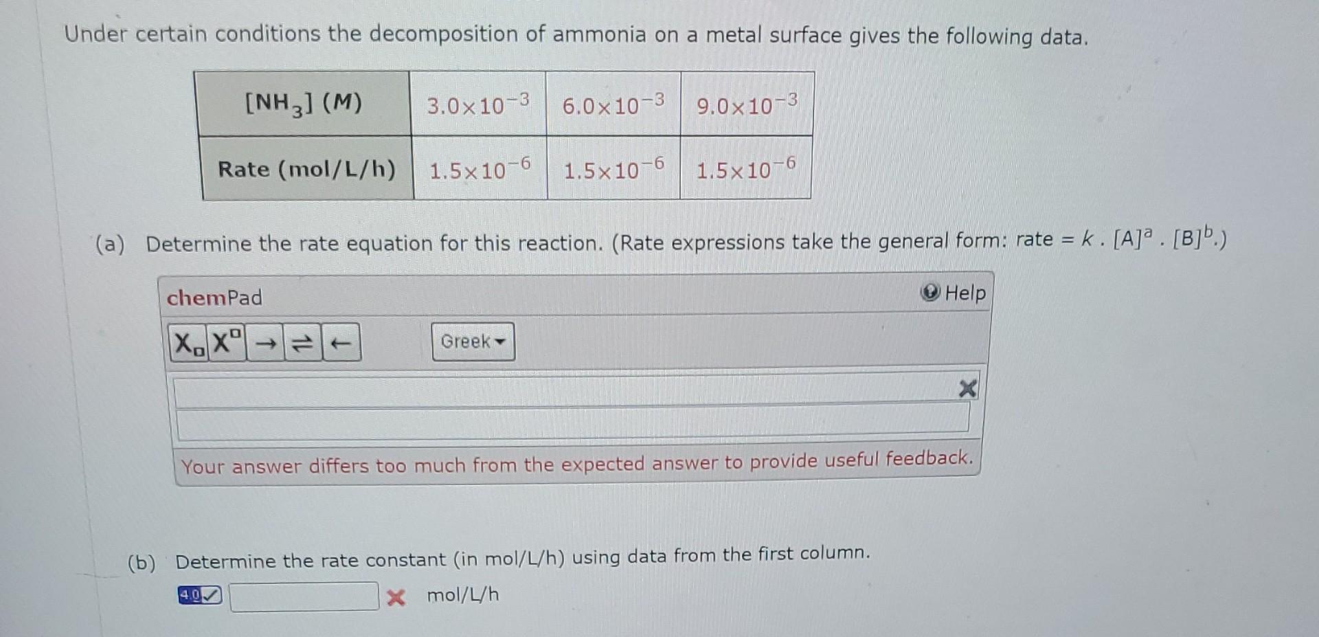 Solved Inder certain conditions the decomposition of ammonia | Chegg.com