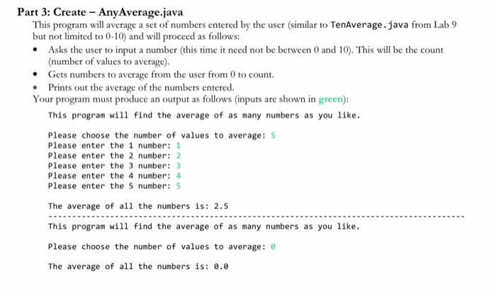 Solved Part 3: Create - Any Average.java This program will | Chegg.com