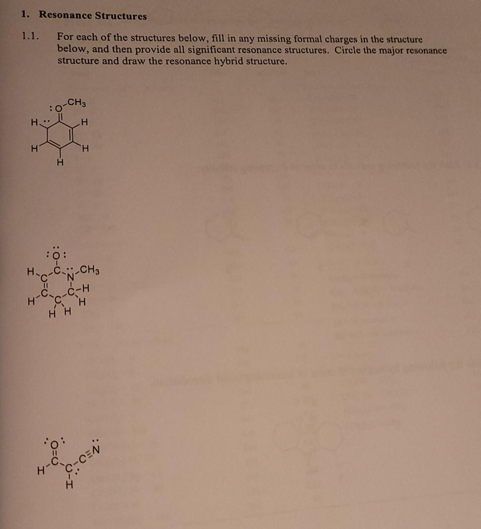 Solved 1. Resonance Structures 1.1. For each of the | Chegg.com