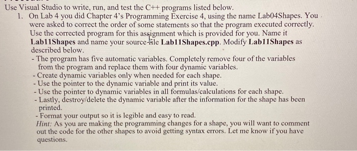 Solved Use Visual Studio Write Run Test C Programs Listed 1 Lab 4 Chapter 4 S Programming Exerci Q