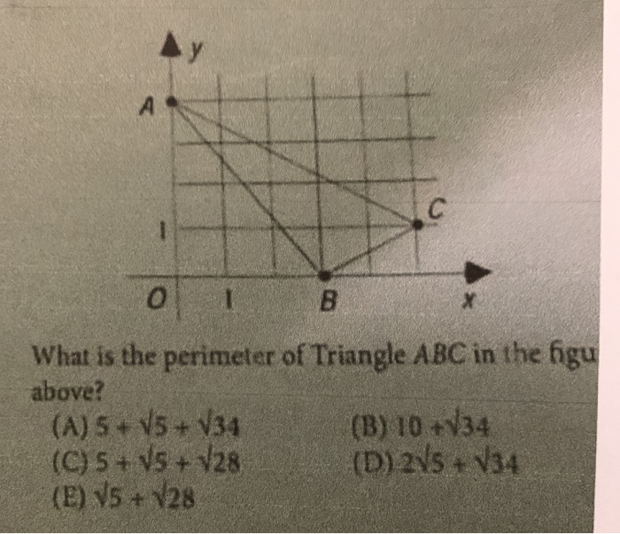 Solved A C B What Is The Perimeter Of Triangle ABC In The | Chegg.com