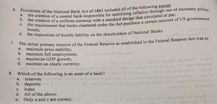 6. Provisions of the National Bank Act of 1863 | Chegg.com