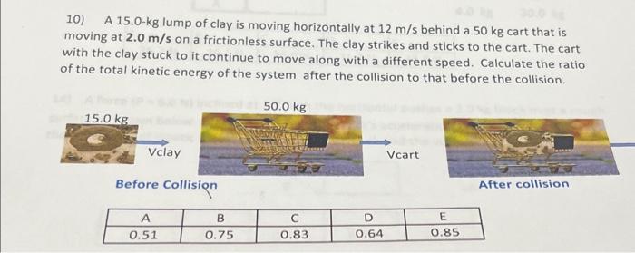 Solved 10) A 15.0−kg lump of clay is moving horizontally at | Chegg.com