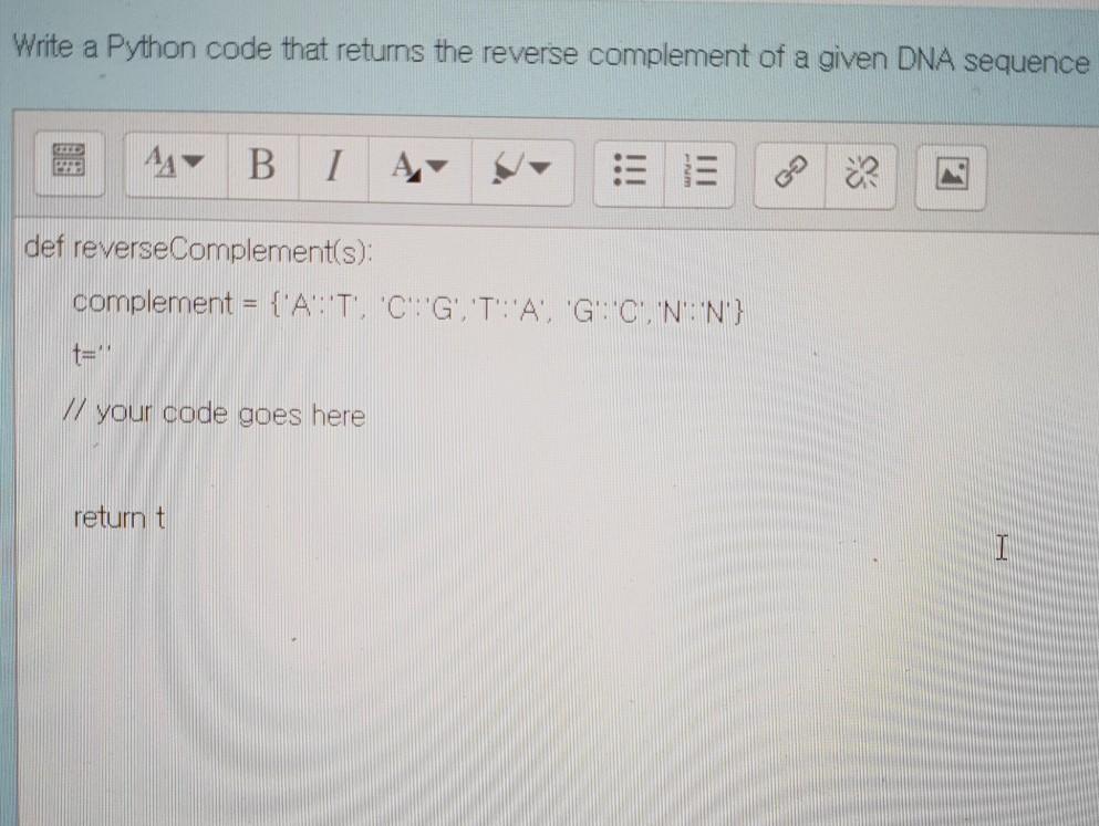 Solved Write a Python code that returns the reverse | Chegg.com