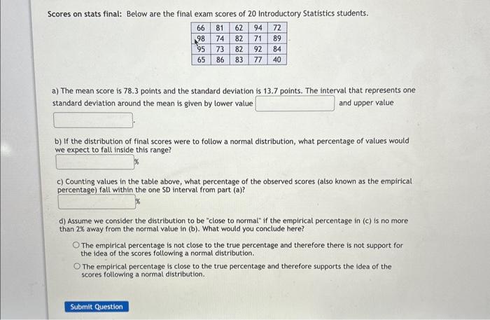 Solved Scores On Stats Final: Below Are The Final Exam | Chegg.com