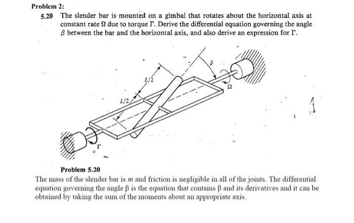 Solved Problem 2: 5.20 The slender bar is mounted on a | Chegg.com