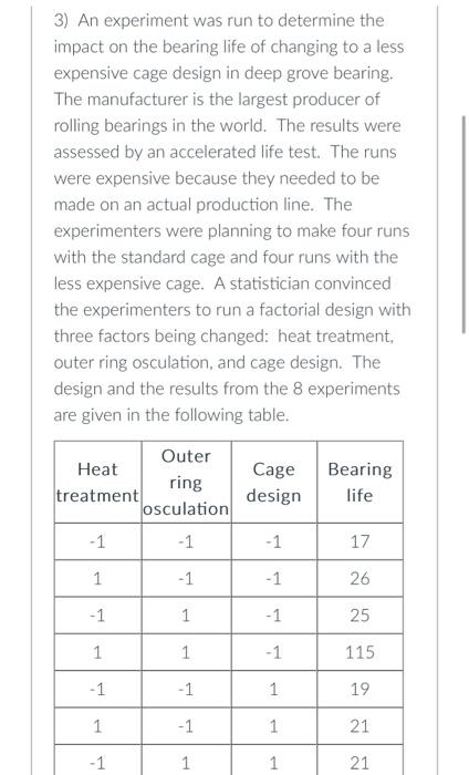 Solved 3) An experiment was run to determine the impact on | Chegg.com