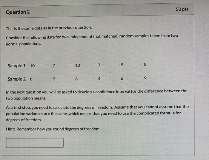 Solved Question 1 50 pts Consider the following data for two | Chegg.com