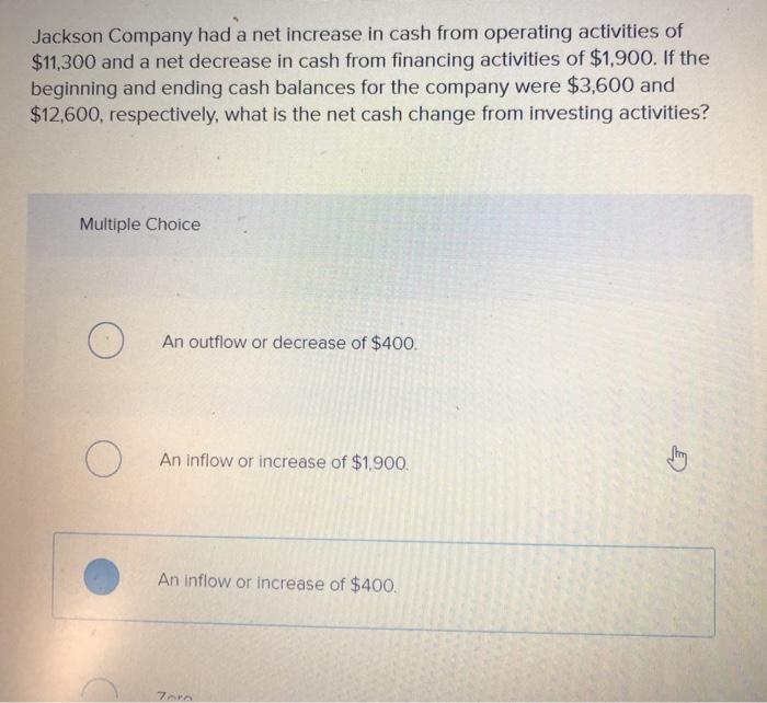 Solved Jackson Company had a net increase in cash from