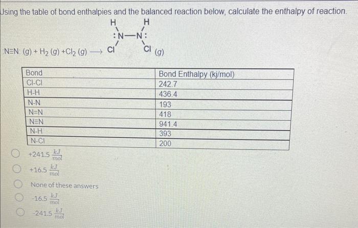 Solved Sing The Table Of Bond Enthalpies And The Balanced | Chegg.com