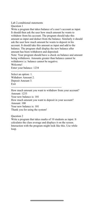 Solved Lab 2 Conditional Statements Question 1 Write A | Chegg.com