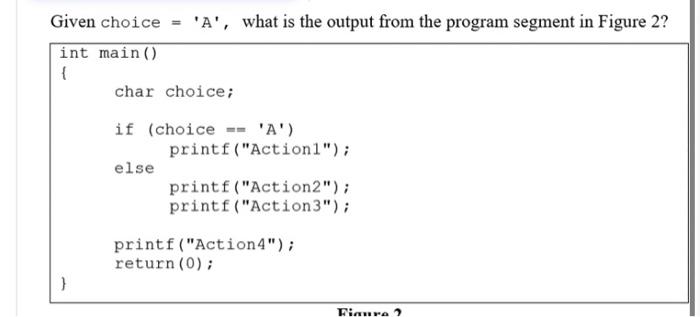 Solved Given choice =′A ', what is the output from the | Chegg.com