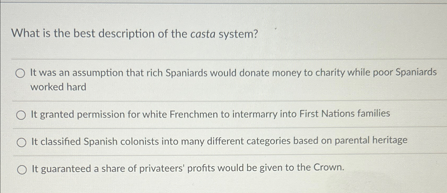 Solved What is the best description of the casta system?It