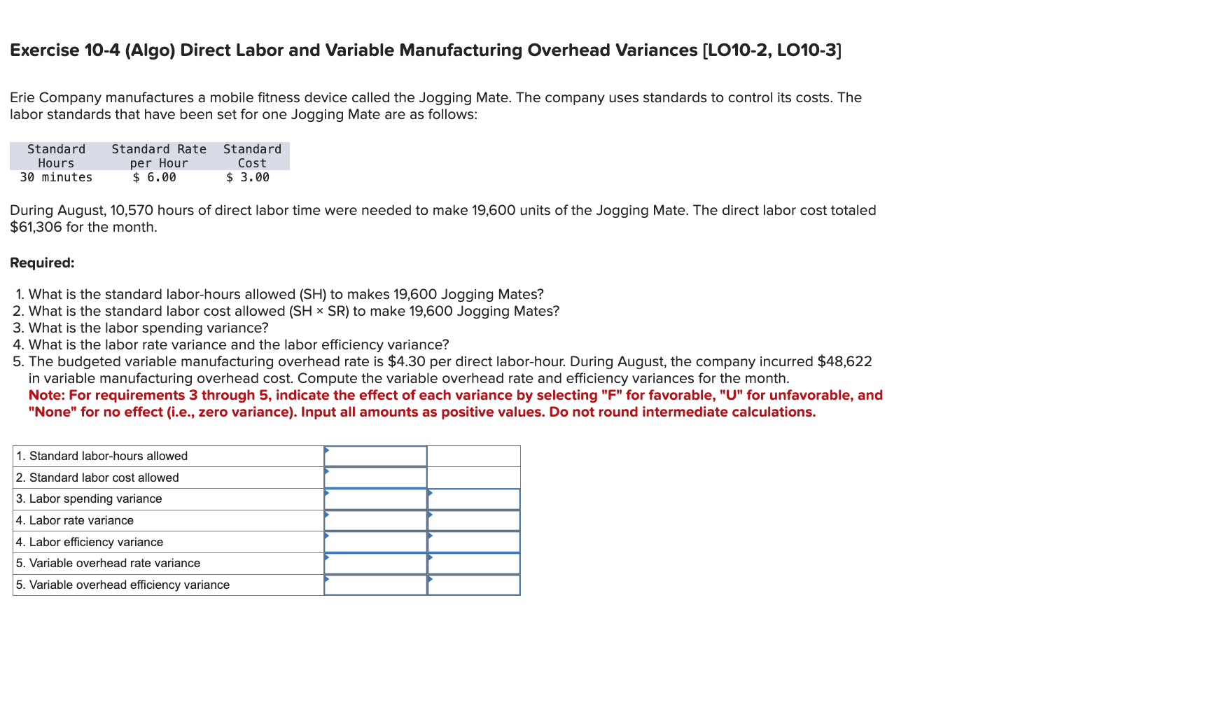 Solved Exercise 10-4 (Algo) ﻿Direct Labor and Variable | Chegg.com