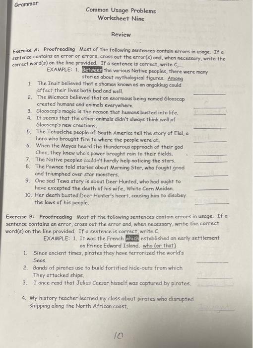 grammar-common-usage-problems-worksheet-nine-review-chegg