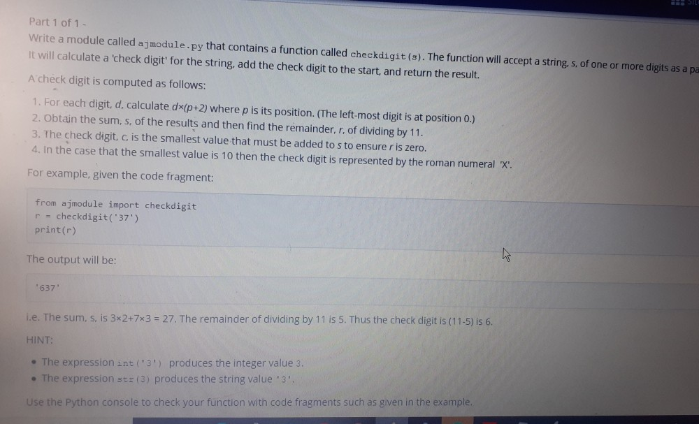 Solved Part 1 of 1 - Write a module called ajmodule.py that | Chegg.com