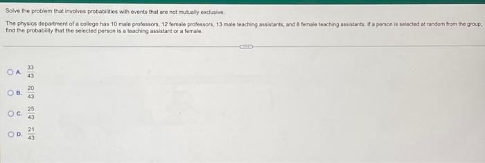 Solved Solve the problem that involves probabilities with | Chegg.com