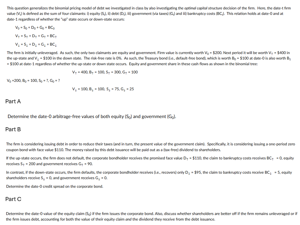 Solved This question generalizes the binomial pricing model | Chegg.com