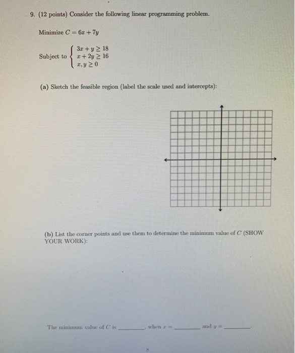 Solved 9. (12 points) Consider the following linear | Chegg.com