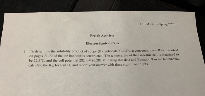 Solved CHEM 212.. - Spring 2020 Prelab Activity: | Chegg.com