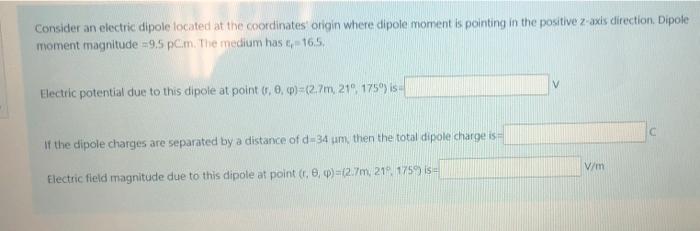 Solved Consider an electric dipole located at the | Chegg.com