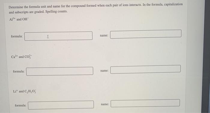 Solved Determine The Formula Unit And Name For The Compound