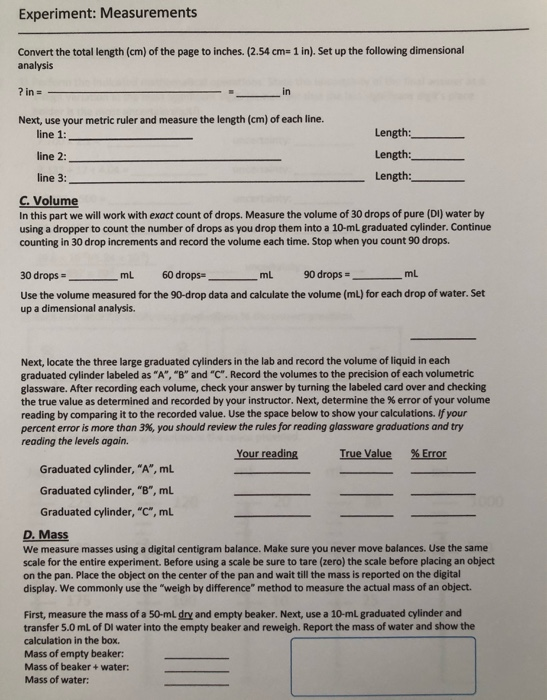 Solved Experiment Measurements Convert The Total Length Chegg Com