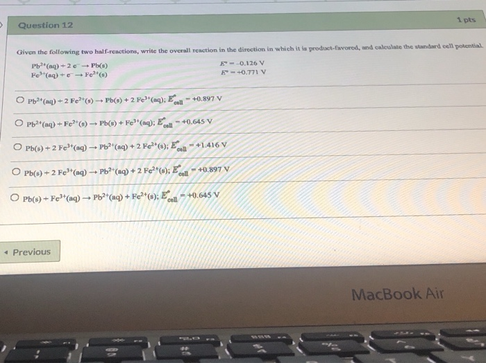 Solved Question 12 1 pts Given the following two | Chegg.com