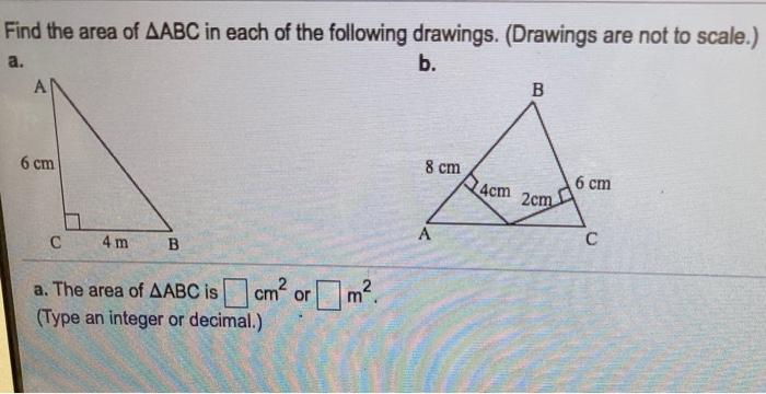 Solved Find the area of AABC in each of the following | Chegg.com