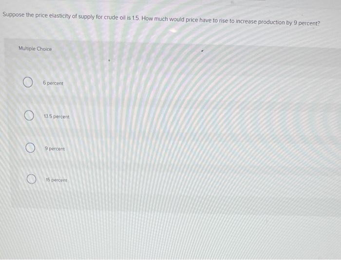 Solved Suppose the price elasticity of supply for crude oil