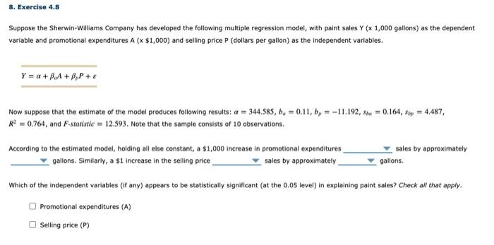 Solved 8. Exercise 4.8 Suppose the Sherwin-Williams Company | Chegg.com