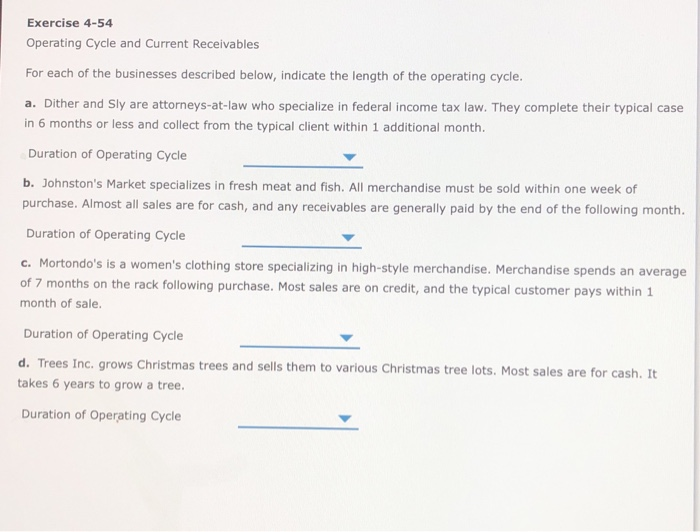 Solved Exercise 4 54 Operating Cycle And Current Receivables Chegg Com