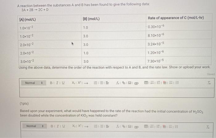 Solved A reaction between the substances A and B has been | Chegg.com