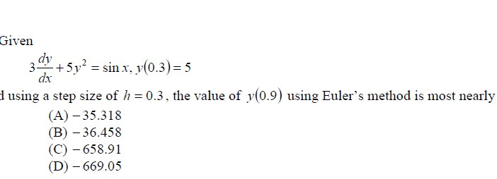 Solved Given Dy 3 5y2 Sin X Y 0 3 5 Dx 1 Using A Step Chegg Com