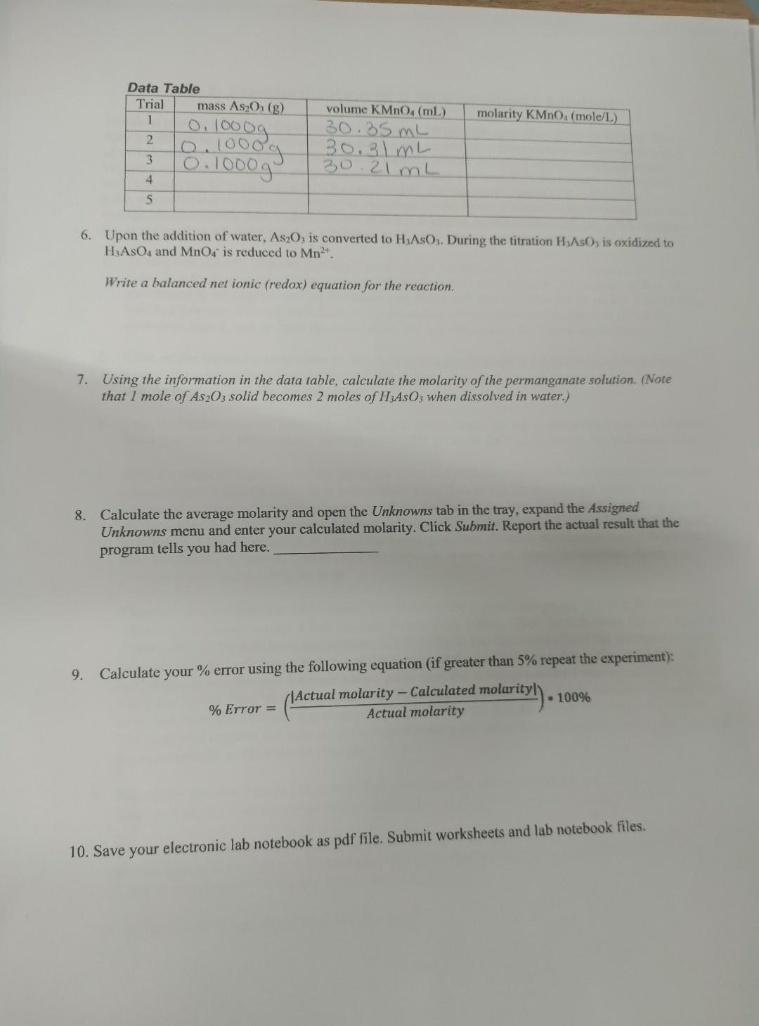 Solved 7-2: Standardization Of A Permanganate Solution 