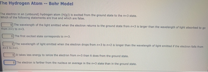 Solved The Hydrogen Atom Bohr Model The electron in an | Chegg.com