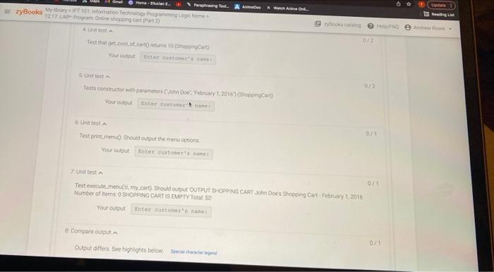 Solved confused on why my code is not outputing certain | Chegg.com