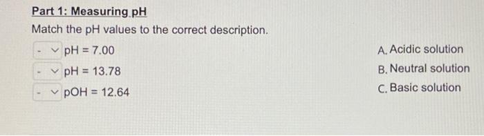 Solved Match the pH values to the correct description. pH | Chegg.com