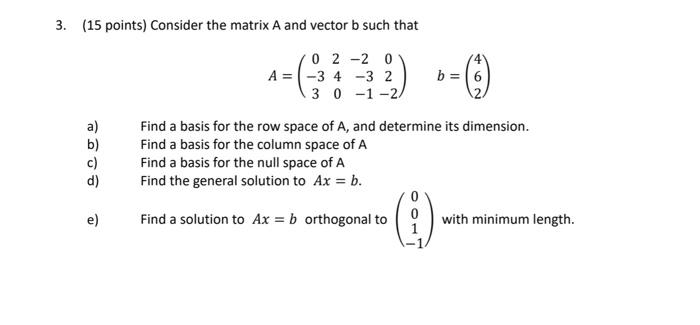 Solved 3. 15 points Consider the matrix A and vector b Chegg