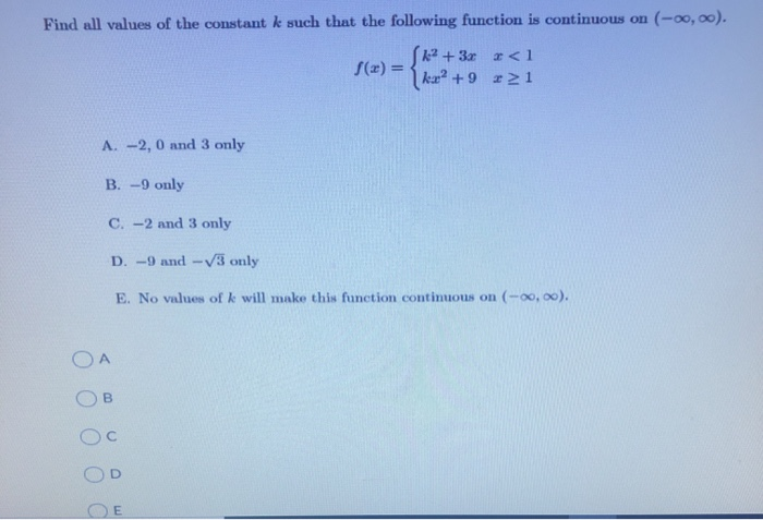 Solved Find All Values Of The Constant K Such That The