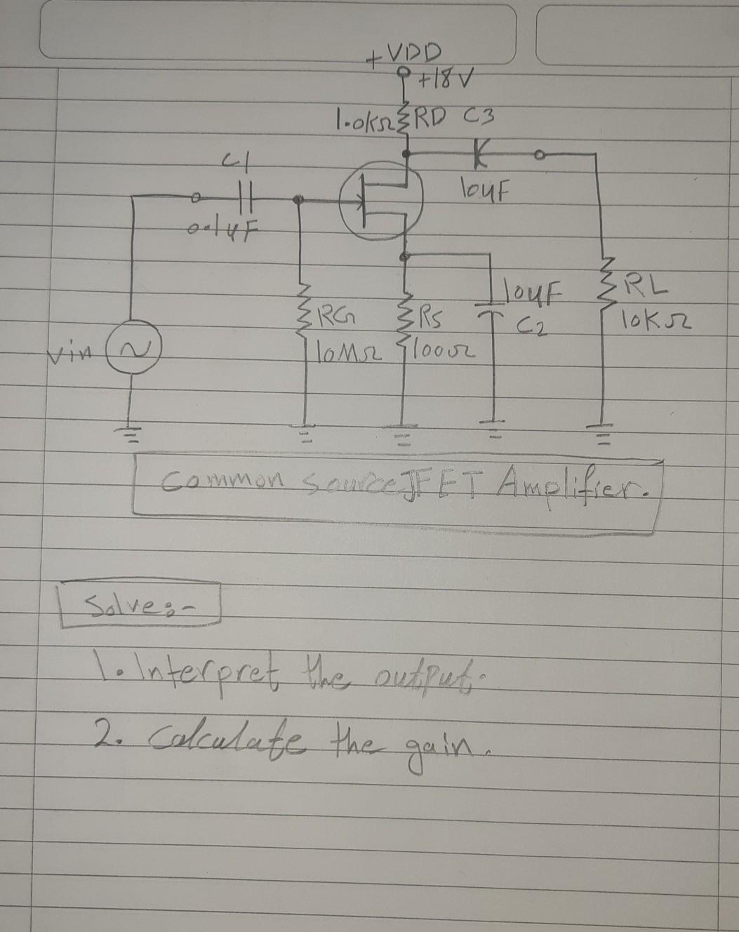 Solved ( common source JFET Amplifier) . solve this question